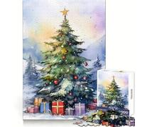 Puzzle Sapin de Noël Aquarelle 1000 pièces pour Adultes Développe la Concentration et Le Plaisir de Passer Un Bon Moment Assemblage Facile Surprise de Noël (38x26cm)