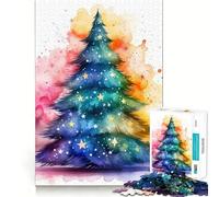 Puzzle Sapin de Noël Aquarelle pour Adolescents,1000 pièces,activité ludique et stimulante,découpe Nette,Composants Robustes,idéal pour se réunir (38x26cm)