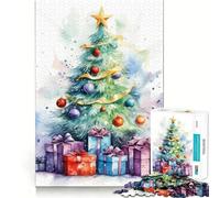 Puzzle Sapin de Noël Aquarelle pour Adultes,1000 pièces,Jeu de Concentration,découpe de précision,Bords Lisses,défi Amusant pour Passer Le Temps (38x26cm)