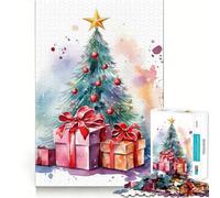 Puzzle Sapin de Noël Aquarelle pour Adultes,1000 pièces,Jeu de Concentration,découpe de précision,Bords Lisses,défi Amusant pour Passer Le Temps (38x52cm)