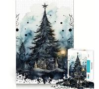 Puzzle Sapin de Noël Aquarelle pour Adultes,1000 pièces,Jeu de mémoire,découpe Laser pour Un Assemblage Parfait,Cadeau Unique pour soulager Le Stress (38x26cm)