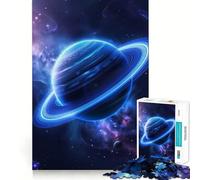 Puzzle Saturne aux Anneaux Bleus 1000 pièces pour Adolescents, Jeu de logique, Jeu de Groupe, découpe de précision, Cadeau attentionné (50x75cm)