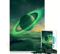 Puzzle Saturne aux Anneaux Verts pour Adolescents, 1000 pièces, Jeu d'exercice Mental, Design Relaxant, Assemblage, Surprise de Noël (38x26cm)