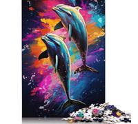 Puzzle sautant de Deux Dauphins pour Adultes et Puzzles en Papier de 1000 pièces pour Adultes Puzzles pour Les 12 Ans et Plus Cadeaux de Noël 1000 pièces (75x50cm)