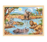 goki Puzzle 57347 Savane Africaine – 96 pièces robustes en bois, design coloré