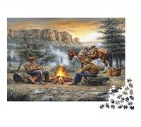 Puzzle Scène de Cowboy de l'Ouest pour Adultes,52x38cm/1000pcs,Jeu Éducatif,décoration De La Maison,Style d'aventure Rustique en Plein air