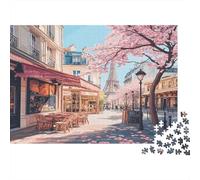 Puzzle Scène de Rue Parisienne pour Adultes,38x26cm/1000pcs,Jeu Éducatif,décoration De La Maison,Fleurs de Cerisier Urban Style