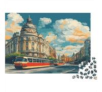 Puzzle Scène de Tramway Ancien pour Adultes,38x26cm/1000pcs,Jeu Éducatif,décoration De La Maison,Art de Paysage Urbain européen