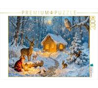 Puzzle · Scène ernale dans Un Chalet avec Un cerf, Un Renard, Un Hibou | un lièvre et un é uil · Une scène forestière enneigée met en… · 2000 pièces · Format assemblé 90 × 67 cm · CALVENDO Puzzle