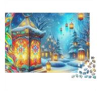Puzzle scène Nocturne Fantastique 1000 pièces Adultes, Ville Magique lanternes Hiver Nuit, Difficile, épais, Robuste, Vibrant, Anti-Stress, déco familiale 52x38cm/1000pcs
