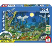 Schmidt Spiele 56529 Animaux la Nuit dans la forêt, Puzzle pour Enfants de 100 pièces en Carton d'herbe