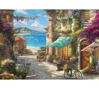 Schmidt Spiele Thomas Kinkade 59624 Puzzle de 1000 pièces Motif café sur la Riviera italienne Multicolore, structure en lin