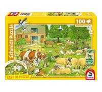 Puzzle Schmidt Spiele Farm Animals Families 100 pièces 36,1 x 24,3 cm Paysage Dès 6 ans Carton vert Bordure jaune