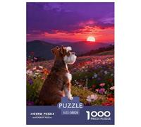 Puzzle Schnauzer Nain 1000 Pièces pour Adultes Et Enfants, Jeu en Famille, Jeu Éducatif, Puzzle Mer de Fleurs au Coucher de Soleil, Décoration Intérieure, Cadeau Adulte 38x26cm/1000pcs