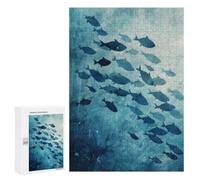 Puzzle School of Fish Blue Abstract Art, 300 PCS, Activité Créative À La Maison, comme Présent Festif pour Amateurs De Puzzles, pour Les Fêtes