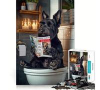 Puzzle Scottish Terrier sur Les Toilettes pour Adolescents, 1000 pièces, renforce la mémoire, Passe-Temps Calme, Cadeau Festif de qualité (38x26cm)