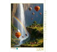 Puzzle · S'élever Le Long de l'arc-en-Ciel - des montgolfières dans Un | paysage surréaliste · 1000 pièces · Format assemblé 64 × 48 cm · CALVENDO Puzzle