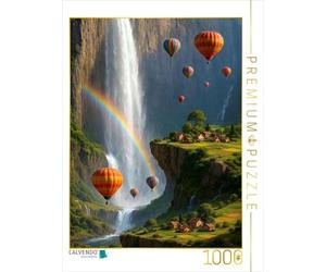 Puzzle · S'élever Le Long de l'arc-en-Ciel - des montgolfières dans Un | paysage surréaliste · 1000 pièces · Format assemblé 64 × 48 cm · CALVENDO Puzzle