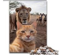 Puzzle Selfie Chat et Lion 1000 pièces pour Adultes et Adolescents, pour Passer Un Bon Moment à la Maison et renforcer l'amour Entre Couples (50x75cm)