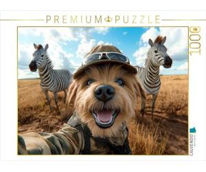 Puzzle · Selfie dans Le Style Safari | Un chien mignon qui part à l'aventure · 1000 pièces · Format assemblé 64 × 48 cm · CALVENDO Puzzle