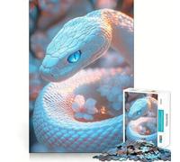 Puzzle Serpent Blanc aux Yeux Bleus pour Adolescents 1000 Pièces Jeu Développant l'esprit Jeu Taille Uniforme Pièces Précises Activité Amusante en Famille Le Soir (38x52cm)