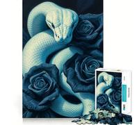 Puzzle Serpent Blanc et Roses Bleues 1000 pièces Jeu de Concentration mentale Découpe de précision Bords Lisses Jeu de Construction de Liens significatifs (50x75cm)