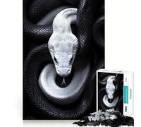Puzzle Serpent Blanc sur Fond Noir 1000 Pièces pour Adultes Jeu de mémoire Amusant Assemblage sûr et Solide Activité familiale du Soir (38x26cm)