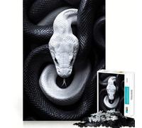 Puzzle Serpent Blanc sur Fond Noir pour Adultes,1000 Pièces,Découpe de Haute Précision,Facile à Apprendre,Idéal pour Toute la Famille (38x52cm)