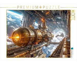Puzzle · Service de Navette sur Une Station Spatiale en orbite | Steampunk Dans l'espace avec du laiton · 1000 pièces · Format assemblé 64 × 48 cm · CALVENDO Puzzle