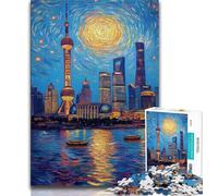 Puzzle Shanghai sous Le Ciel Nocturne pour Adultes, 1000 pièces, Jeu de réflexion, décoration Murale, Cadeaux Uniques pour Anniversaire et Noël, 50x75cm