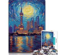 Puzzle Shanghai sous Le Ciel Nocturne pour Adultes et Adolescents, Jeu Stimulant et Jeu Familial idéal comme Cadeau pour Toute la Famille 38x26cm