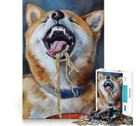 Puzzle Shiba Inu Mangeant des Nouilles, 1000 pièces, pour Adolescents, Jeu de logique Clair, Loisirs faciles, découpe Parfaite, Cadeau d'anniversaire 38x52cm
