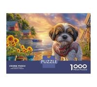 Puzzle Shih Tzu 1000 pièces Champ de Fleurs Support Carton sans poussière - Idéal pour Amateurs de puzzconfirmés - Cadeau d'anniversaire - d'intérieur pour Jours de Pluie - 52 x 38 cm / 1000 pièces