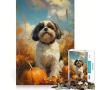 Puzzle Shih Tzu avec citrouilles 1000 pièces pour Adolescents Se remémorer, améliorer, détendre, œuvre d'art aux Contours Nets 50x75cm