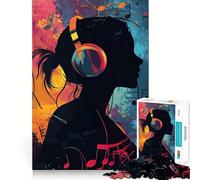 Puzzle Silhouette avec Casque Audio et Notes de Musique pour Adultes, 1000 pièces, renforce la mémoire, apaise et divertit, qualité supérieure, Joli Cadeau 38x26cm