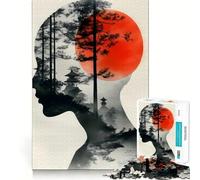 Puzzle Silhouette avec Paysage Japonais 1000 pièces pour Adolescents Jeu de logique et de Relaxation Objet de Collection Haut de Gamme 38x26cm