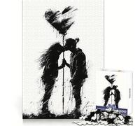 Puzzle Silhouette Baiser avec Cœur 1000 Pièces pour Adultes Jeu Intelligent et Silencieux Découpe Précise Cadeau Spécial 38x26cm