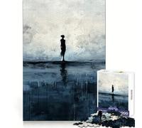 Puzzle Silhouette Bleue pour Adolescents 1000 pièces, Jeu de logique Fine, Passe-Temps Calme, Collection d'œuvres d'art aux Bords Nets 38x52cm
