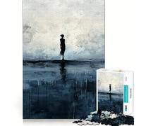 Puzzle Silhouette Bleue pour Adolescents 1000 pièces, Jeu de logique Fine, Passe-Temps Calme, Collection d'œuvres d'art aux Bords Nets 38x52cm