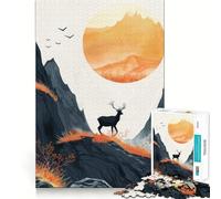 Puzzle Silhouette Cerf au Lever du Soleil pour Adolescents 1000 Pièces Jeu de Logique Amusant en Intérieur Bords Précis Pièce de Collection Art 38x52cm