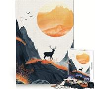 Puzzle Silhouette Cerf au Lever du Soleil pour Adolescents 1000 Pièces Jeu de Logique Amusant en Intérieur Bords Précis Pièce de Collection Art 38x52cm