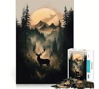 Puzzle Silhouette Cerf dans Forêt Brumeuse 1000 Pièces pour Adolescents Jeu de Développement Logique et de Calme Objet de Collection Premium Edge Art 50x75cm