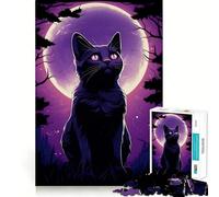 Puzzle Silhouette Chat Clair de Lune 1000 Pièces pour Adolescents Jeu de Logique Claire, Passe-Temps Calme, Découpe Parfaite, Cadeau Classique 50x75cm