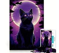 Puzzle Silhouette Chat Clair de Lune 1000 Pièces pour Adultes Jeu Intelligent et Silencieux Découpe Précise Cadeau Spécial 38x26cm