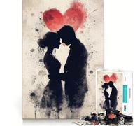 Puzzle Silhouette Couple Amoureux pour Adolescents, 1000 Pièces, Jeu d'Éveil Mental, Activité à Domicile, Découpe de Précision, Décoration Murale 38x52cm