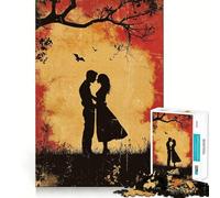 Puzzle Silhouette Couple Coucher de Soleil pour Adolescents, 1000 Pièces, Jeu de Réflexion, Activité à Domicile, Découpe Précise, Décoration Murale 38x52cm