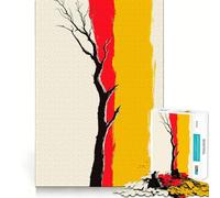 Puzzle Silhouette d'arbre avec Rouge et Jaune pour Adolescents 1000 Pièces Jeu de Logique Fine Passe-Temps Calme Bordure Soignée Pièce de Collection Art 38x26cm