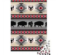 Puzzle Silhouette de Bison pour Adultes,38x26cm/1000pcs,Jeu ÉduChatif,décoration De La Maison,Motif amérindien