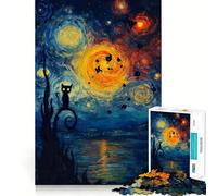 Puzzle Silhouette de Chat Nuit étoilée 1000 pièces pour Adultes, Jeu d'exercice Mental, Anti-Stress, Design élégant, Cadeau 38x26cm