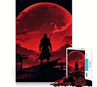 Puzzle Silhouette de Guerrier sous la Lune Rouge 1000 Pièces pour Adolescents Jeu de Logique Fine Passe-Temps Calme Pièce de Collection Art aux Bords Soignés 50x75cm